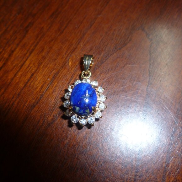 18K EP Gold Dolphin Ore Lapis Lazuli Swarovski Crystals Pendant - Picture 9 of 11